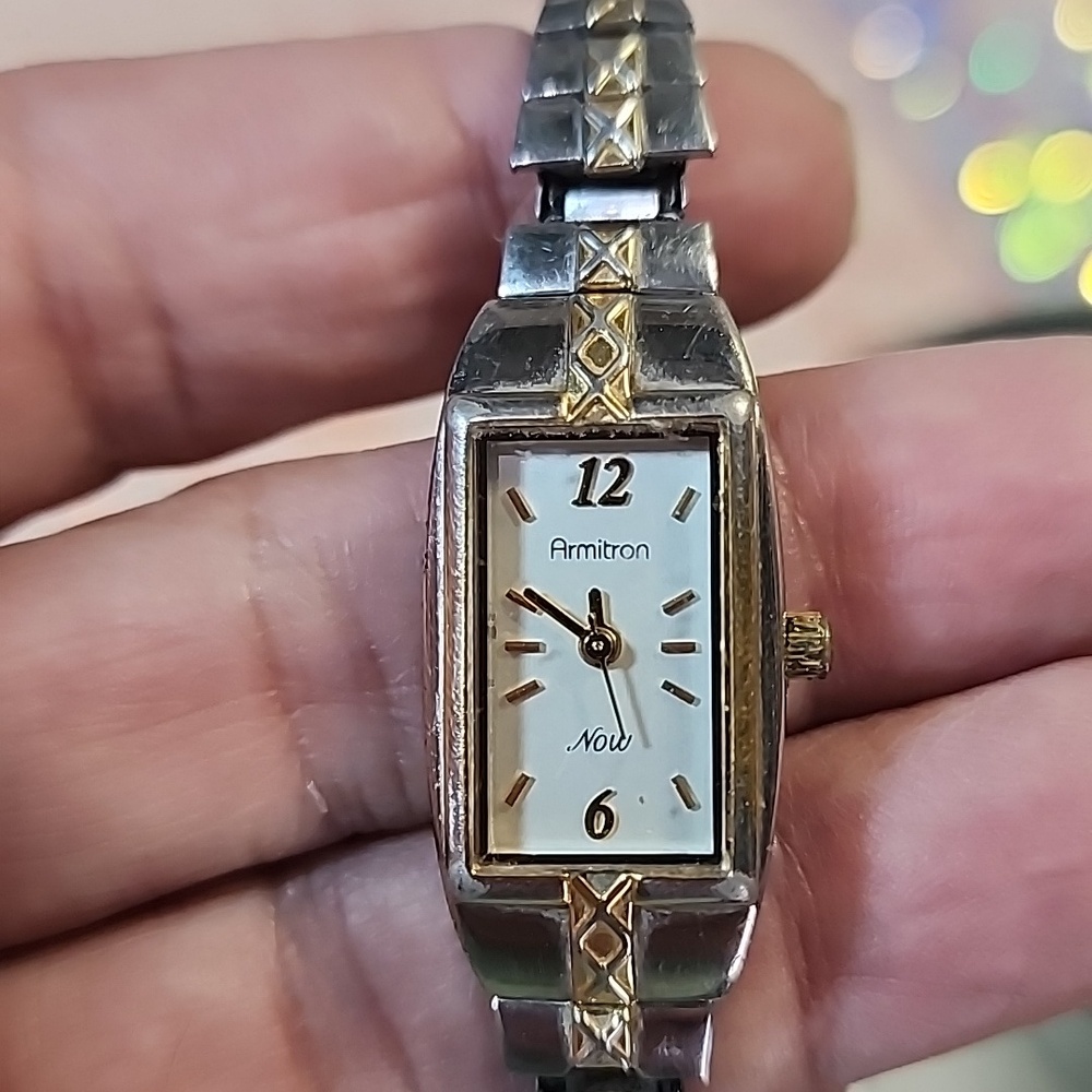 Armitron Now Tank Watch Women Gold & Silver Tone Stretch Band New Battery